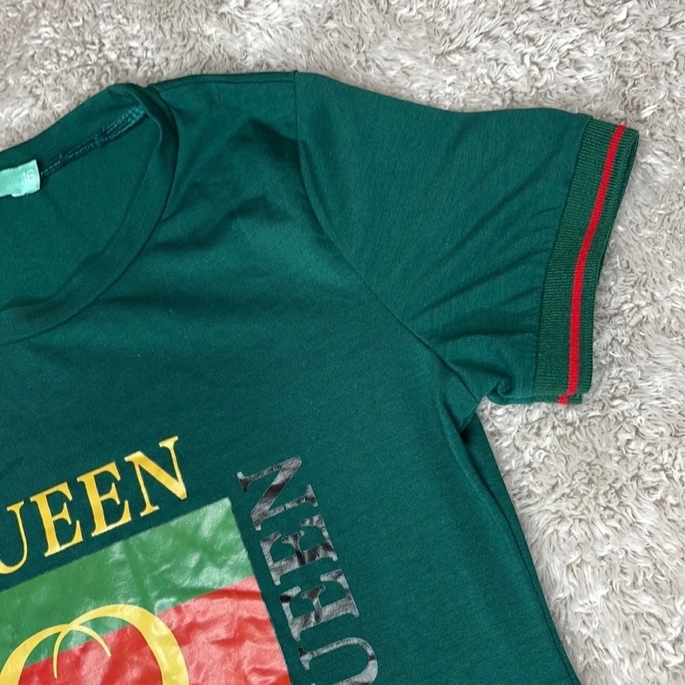 VOGUE Girls Emerald Green Queen Graphic Stripe Bodycon Dress — Size 16 XL